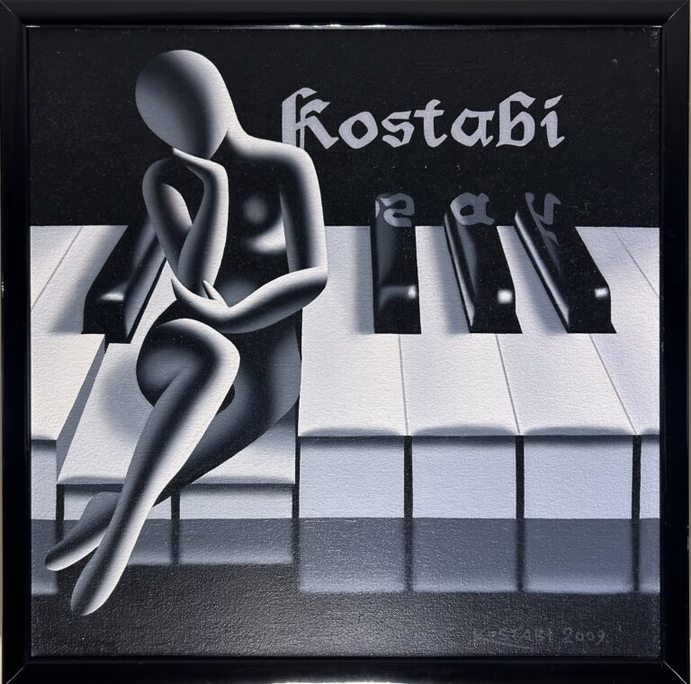 Mark Kostabi- notes to myself- olio su tela 50x50cm anno 2009