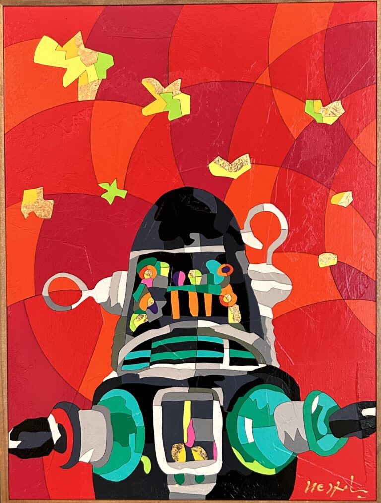 Ugo Nespolo - acrilici su legno intarsiato- 40x30cm