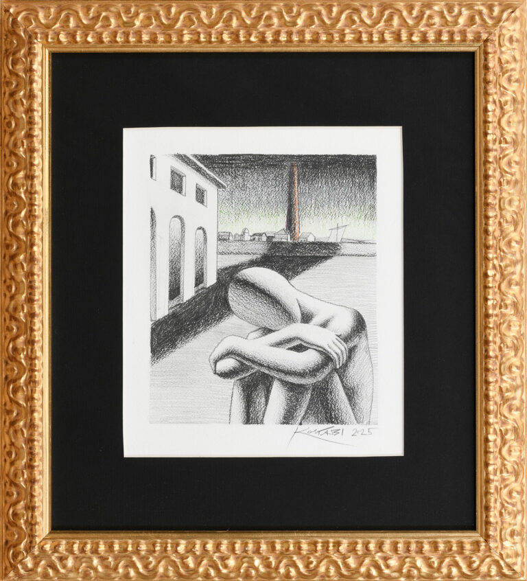 Mark Kostabi-Tryst with infinity-tecnica mista su carta-30x25cm-anno 2025